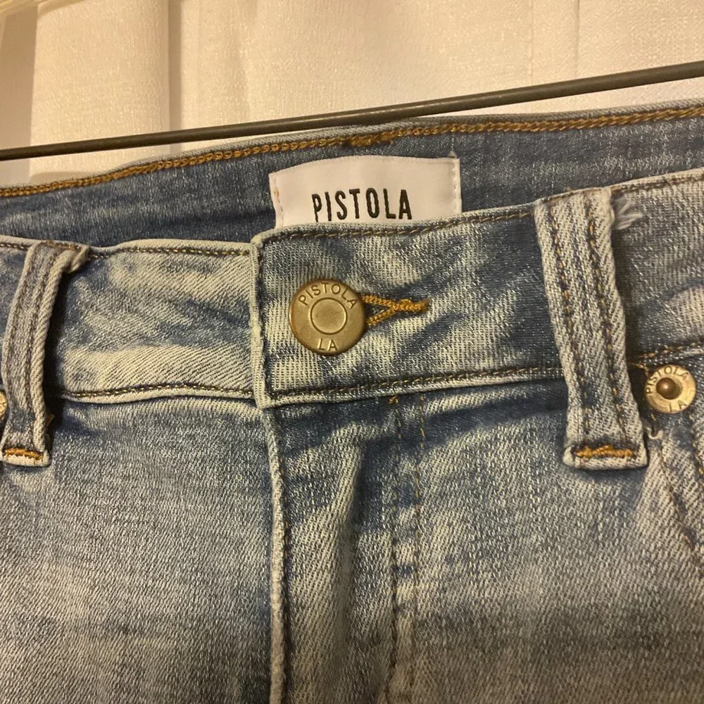Pistola Jeans 26 Light Blue Wash Skinny Slim Leg Raw Hem Cropped